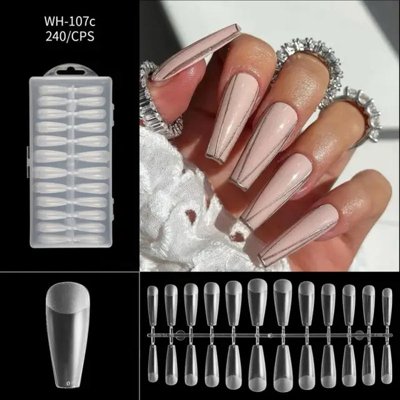 500Pcs Press on False Nails Acrylic Press on Nails Coffin Artificial Nails Clear Fake Nail Tips for Extension Manicure Tool