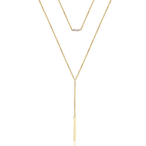 Turandoss Dainty Layered Choker Necklace, Handmade 14K Gold Plated Y Pendant Necklace Multilayer Bar Disc Necklace Adjustable Layering Choker Necklaces for Women