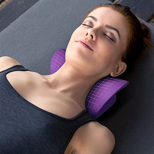 RESTCLOUD Neck and Shoulder Relaxer, Cervical Traction Device for TMJ Pain Relief and Cervical Spine Alignment, Chiropractic Pillow, Neck Stretcher (Purple)