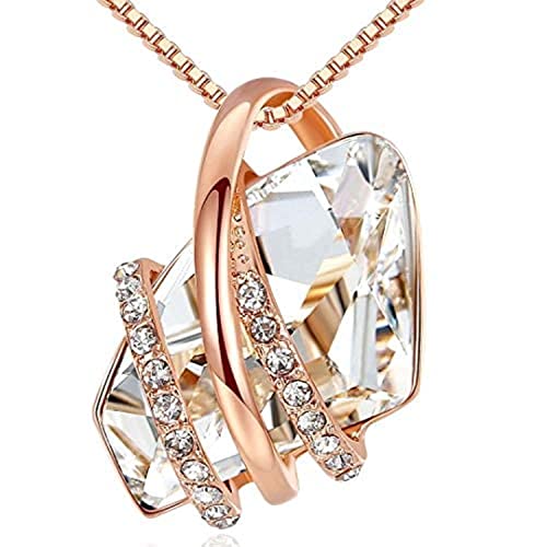 Leafael Wish Stone Pendant Necklace with Birthstone Crystal, 18K Rose Gold Plated/Silvertone, 18" + 2"