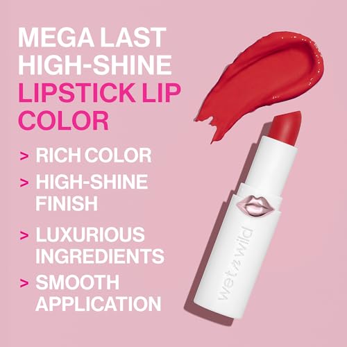 wet n wild Mega Last High-Shine Lipstick Lip Color, Infused with Seed Oils For a Nourishing High-Shine, Buildable & Blendable Creamy Color, Cruelty-Free & Vegan - Pinky Ring