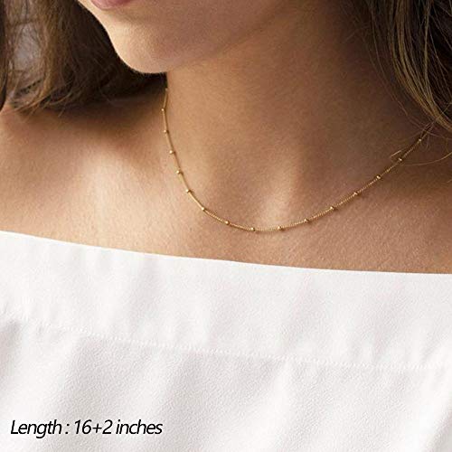 Turandoss Dainty Layered Choker Necklace, Handmade 14K Gold Plated Y Pendant Necklace Multilayer Bar Disc Necklace Adjustable Layering Choker Necklaces for Women