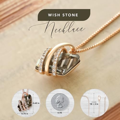 Leafael Wish Stone Pendant Necklace with Birthstone Crystal, 18K Rose Gold Plated/Silvertone, 18" + 2"