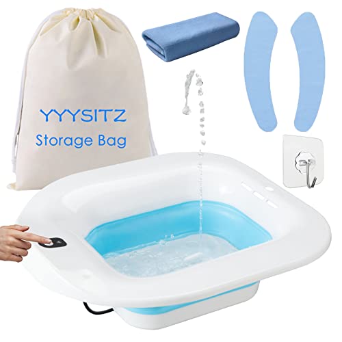 Sitz Bath, Electric Sitz Bath for Hemorrhoids, Sitz Bath for Toilet Seat, Postpartum Care Basin, Sitz Baths Salts Bowl for Women Men, Sits Bath Soak Pan, Hip Bath Tub, Collapsible, Blue