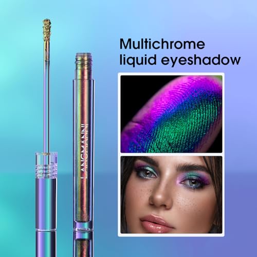 Jolilab Metallic Liquid Chameleon Eyeshadow, Multi-Dimensional Eye Looks, Long-lasting Holographic Glitter Multichrome Eyeshadows Makeup (#Peacock+Wonder+Ember)