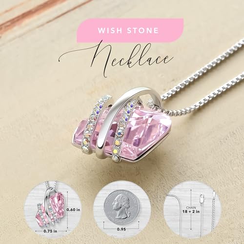 Leafael Wish Stone Pendant Necklace with Birthstone Crystal, 18K Rose Gold Plated/Silvertone, 18" + 2"