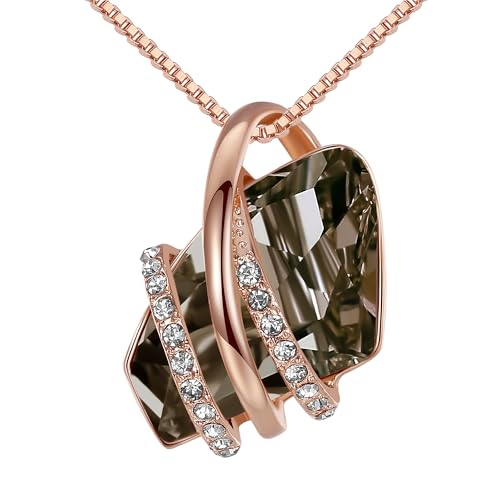 Leafael Wish Stone Pendant Necklace with Birthstone Crystal, 18K Rose Gold Plated/Silvertone, 18" + 2"