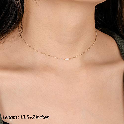 Turandoss Dainty Layered Choker Necklace, Handmade 14K Gold Plated Y Pendant Necklace Multilayer Bar Disc Necklace Adjustable Layering Choker Necklaces for Women