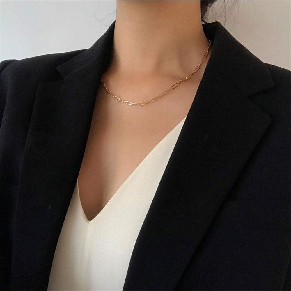 Turandoss Dainty Layered Choker Necklace, Handmade 14K Gold Plated Y Pendant Necklace Multilayer Bar Disc Necklace Adjustable Layering Choker Necklaces for Women