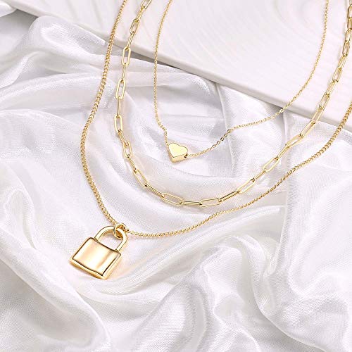 Turandoss Dainty Layered Choker Necklace, Handmade 14K Gold Plated Y Pendant Necklace Multilayer Bar Disc Necklace Adjustable Layering Choker Necklaces for Women