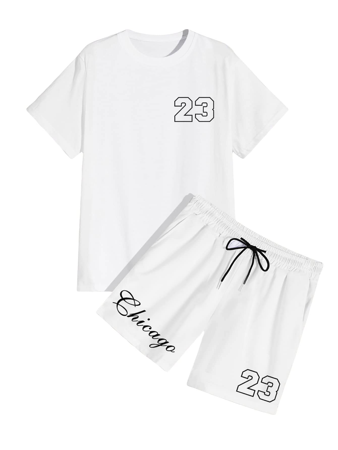 GORGLITTER Men's Casual 2 Piece Outfits Bear Graphic Print Tee and Drawstring Waist Track Shorts Set with Pockets