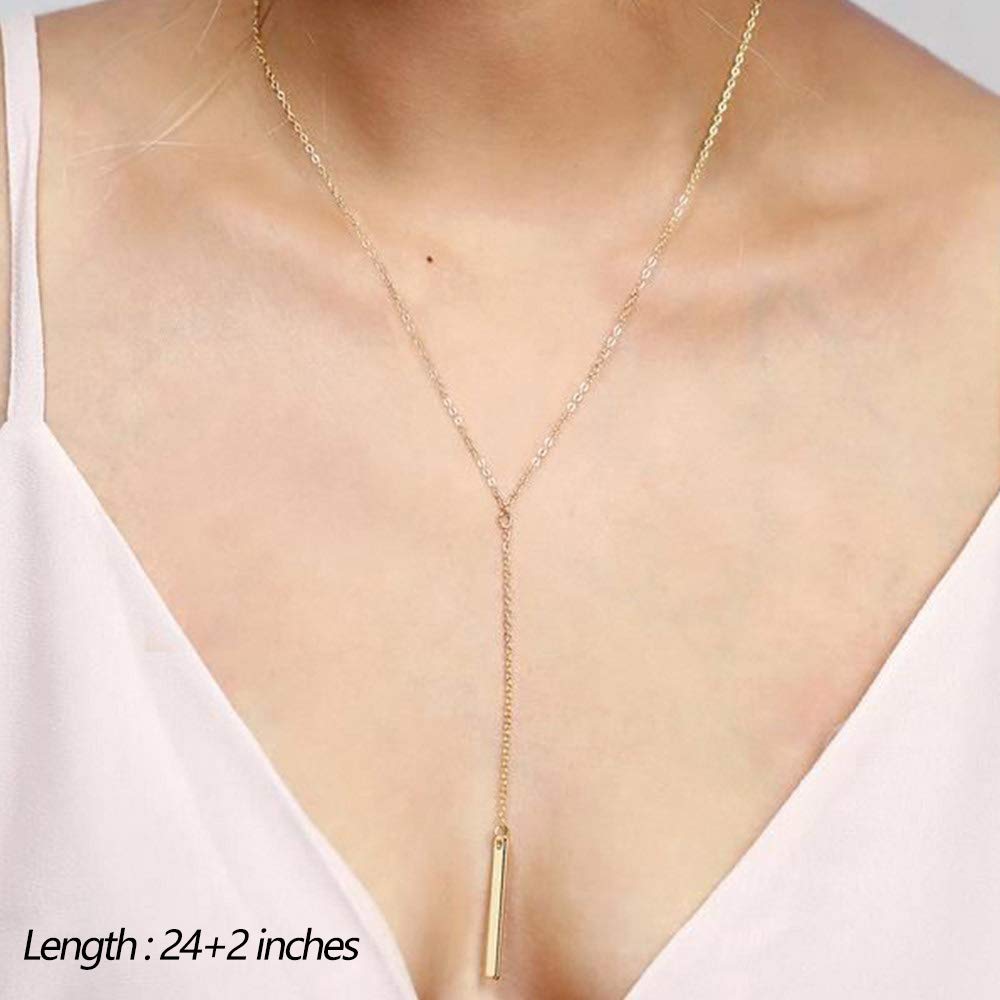 Turandoss Dainty Layered Choker Necklace, Handmade 14K Gold Plated Y Pendant Necklace Multilayer Bar Disc Necklace Adjustable Layering Choker Necklaces for Women