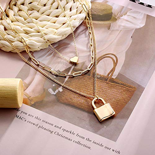 Turandoss Dainty Layered Choker Necklace, Handmade 14K Gold Plated Y Pendant Necklace Multilayer Bar Disc Necklace Adjustable Layering Choker Necklaces for Women