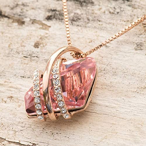 Leafael Wish Stone Pendant Necklace with Birthstone Crystal, 18K Rose Gold Plated/Silvertone, 18" + 2"