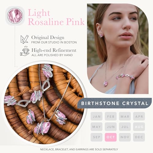 Leafael Wish Stone Pendant Necklace with Birthstone Crystal, 18K Rose Gold Plated/Silvertone, 18" + 2"