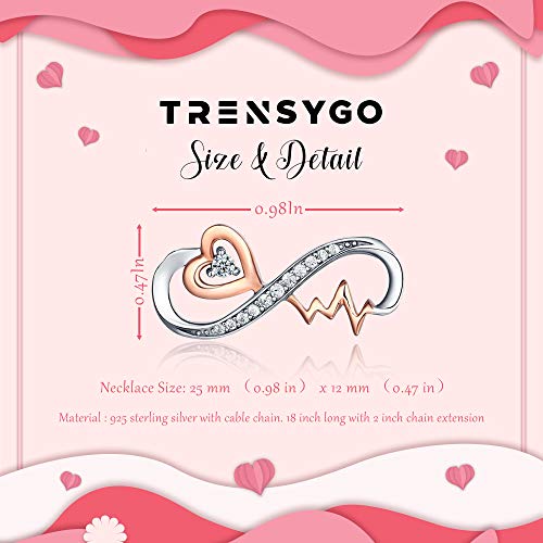 Forever Love Sterling Silver Infinity Heartbeat Necklace For Women - Anniversary Jewelry For Wife - Birthday Necklace For Girlfriend - RN Nurse Birthstone Pendant Necklace - Sentimental Gifts For Girlfriend