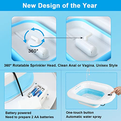 Sitz Bath, Electric Sitz Bath for Hemorrhoids, Sitz Bath for Toilet Seat, Postpartum Care Basin, Sitz Baths Salts Bowl for Women Men, Sits Bath Soak Pan, Hip Bath Tub, Collapsible, Blue