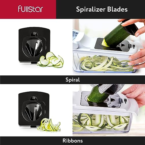 Fullstar Vegetable Chopper - Spiralizer Vegetable Slicer - Onion Chopper with Container - Pro Food Chopper - Slicer Dicer Cutter - Kitchen Gadgets (9 in 1, White)