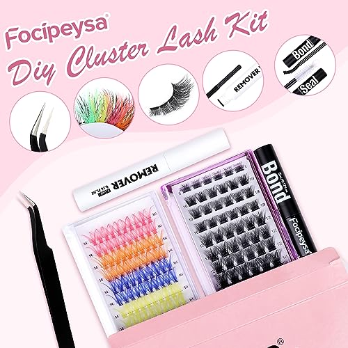 DIY Eyelash Extension Kit Volume Fluffy Lash Clusters Kit 10-18mm Thick Lash Extensions 90D Individual Eyelashes Extensions Kit with Lash Bond, Lash Remover, Lash Applicator (90D-D Curl-200Pcs)