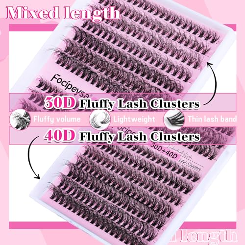 DIY Eyelash Extension Kit Volume Fluffy Lash Clusters Kit 10-18mm Thick Lash Extensions 90D Individual Eyelashes Extensions Kit with Lash Bond, Lash Remover, Lash Applicator (90D-D Curl-200Pcs)