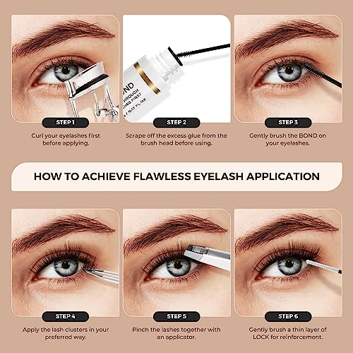 LASHVIEW Lash Bond and Seal, Cluster Lash Glue Strong Gentle Comfortable Lash Adhesive for All Day Wear Latex-Free Suitable for Sensitive Eyes Eyelashes Glue Waterproof