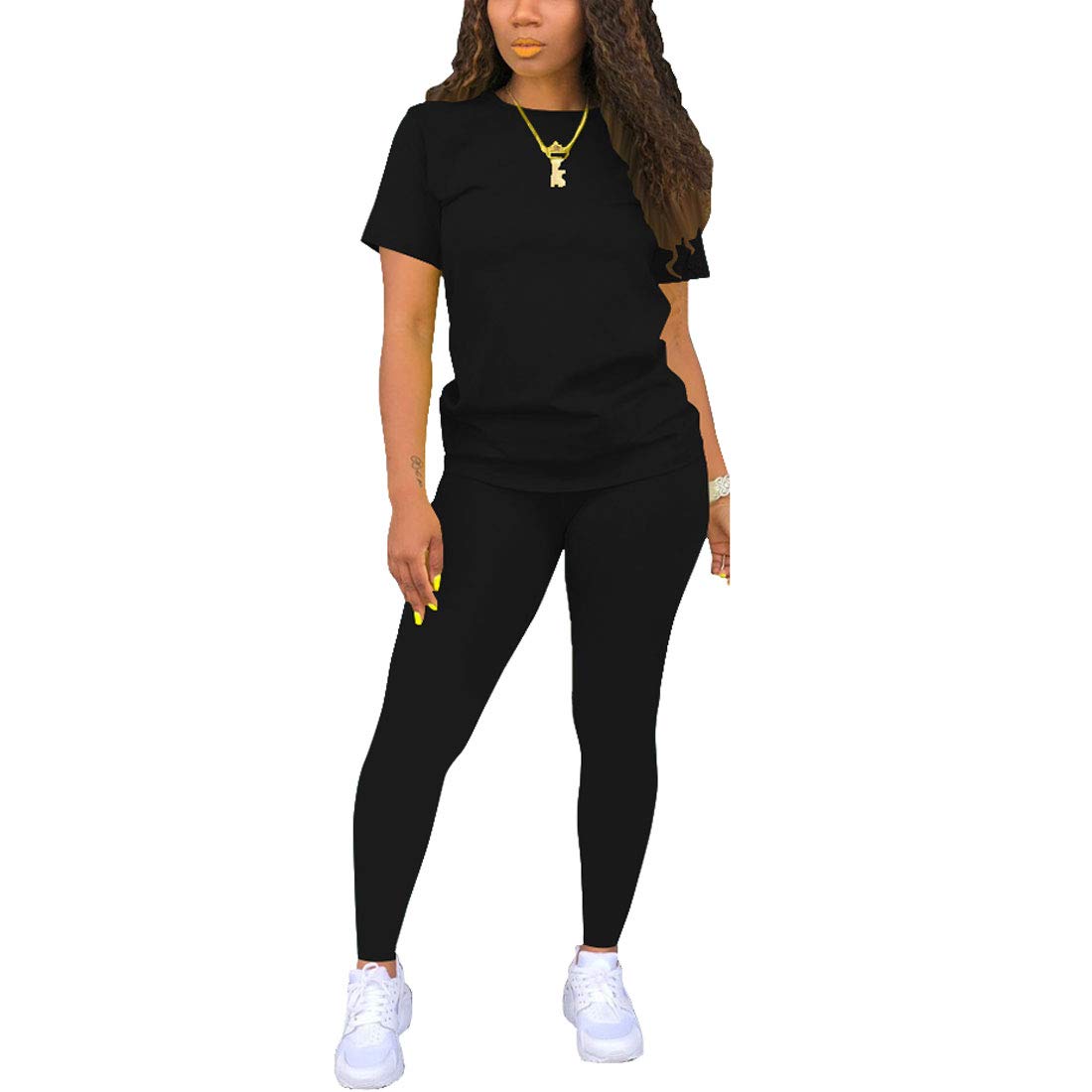 Nimsruc Biker Short Sets Women 2 Piece Outfits Summer Short Sleeve Jogger Tracksuit