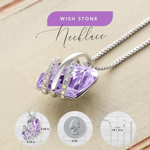 Leafael Wish Stone Pendant Necklace with Birthstone Crystal, 18K Rose Gold Plated/Silvertone, 18" + 2"