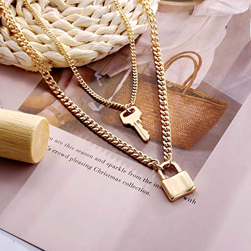 Turandoss Dainty Layered Choker Necklace, Handmade 14K Gold Plated Y Pendant Necklace Multilayer Bar Disc Necklace Adjustable Layering Choker Necklaces for Women