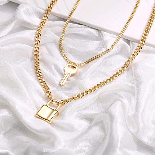 Turandoss Dainty Layered Choker Necklace, Handmade 14K Gold Plated Y Pendant Necklace Multilayer Bar Disc Necklace Adjustable Layering Choker Necklaces for Women