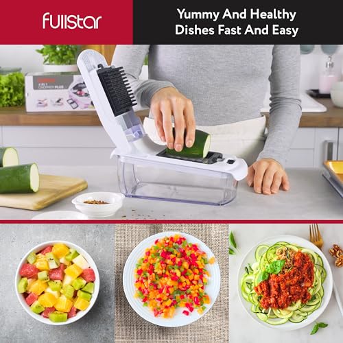 Fullstar Vegetable Chopper - Spiralizer Vegetable Slicer - Onion Chopper with Container - Pro Food Chopper - Slicer Dicer Cutter - Kitchen Gadgets (9 in 1, White)