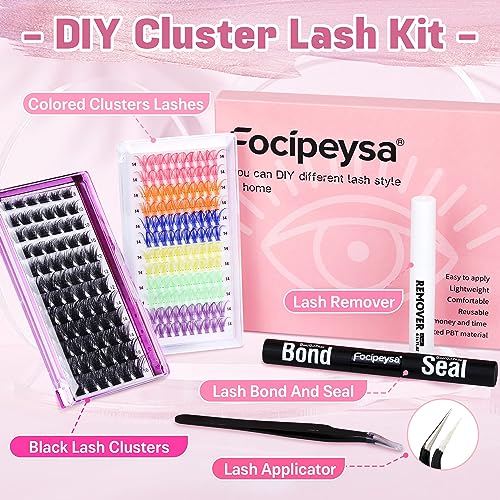 DIY Eyelash Extension Kit Volume Fluffy Lash Clusters Kit 10-18mm Thick Lash Extensions 90D Individual Eyelashes Extensions Kit with Lash Bond, Lash Remover, Lash Applicator (90D-D Curl-200Pcs)