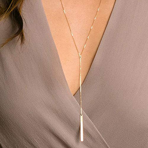 Turandoss Dainty Layered Choker Necklace, Handmade 14K Gold Plated Y Pendant Necklace Multilayer Bar Disc Necklace Adjustable Layering Choker Necklaces for Women