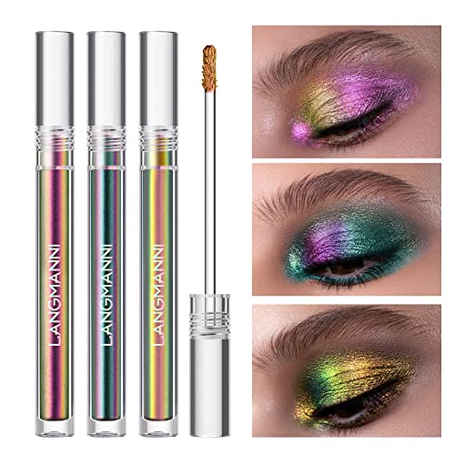 Jolilab Metallic Liquid Chameleon Eyeshadow, Multi-Dimensional Eye Looks, Long-lasting Holographic Glitter Multichrome Eyeshadows Makeup (#Peacock+Wonder+Ember)