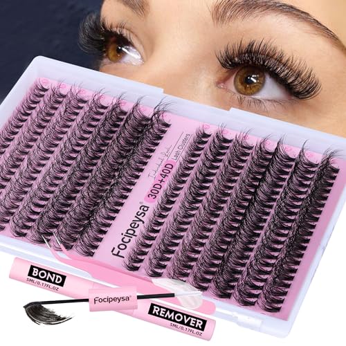 DIY Eyelash Extension Kit Volume Fluffy Lash Clusters Kit 10-18mm Thick Lash Extensions 90D Individual Eyelashes Extensions Kit with Lash Bond, Lash Remover, Lash Applicator (90D-D Curl-200Pcs)