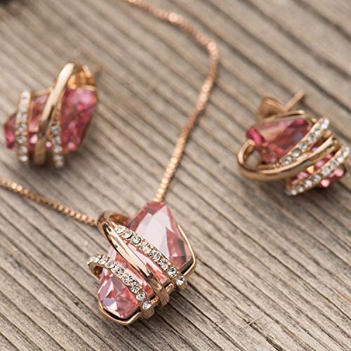 Leafael Wish Stone Pendant Necklace with Birthstone Crystal, 18K Rose Gold Plated/Silvertone, 18" + 2"