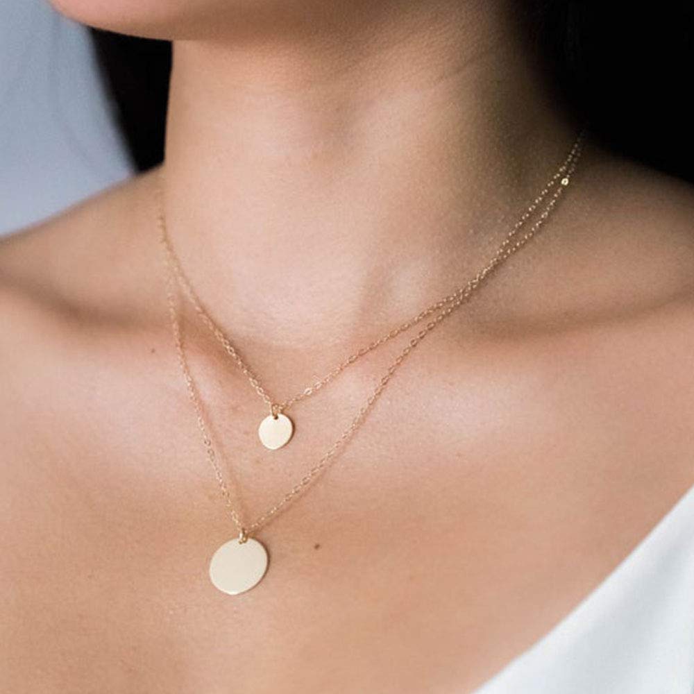 Turandoss Dainty Layered Choker Necklace, Handmade 14K Gold Plated Y Pendant Necklace Multilayer Bar Disc Necklace Adjustable Layering Choker Necklaces for Women