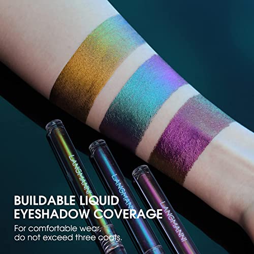 Jolilab Metallic Liquid Chameleon Eyeshadow, Multi-Dimensional Eye Looks, Long-lasting Holographic Glitter Multichrome Eyeshadows Makeup (#Peacock+Wonder+Ember)