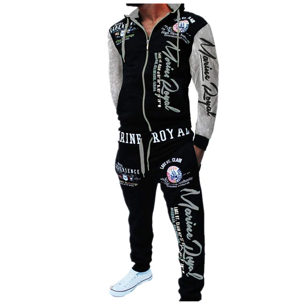 HHGKED Men 's Casual Tracksuit Hooded Full Zip Elastic Waistband Sweatsuit Set