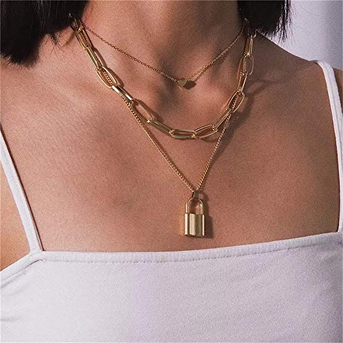 Turandoss Dainty Layered Choker Necklace, Handmade 14K Gold Plated Y Pendant Necklace Multilayer Bar Disc Necklace Adjustable Layering Choker Necklaces for Women