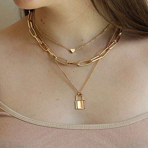 Turandoss Dainty Layered Choker Necklace, Handmade 14K Gold Plated Y Pendant Necklace Multilayer Bar Disc Necklace Adjustable Layering Choker Necklaces for Women