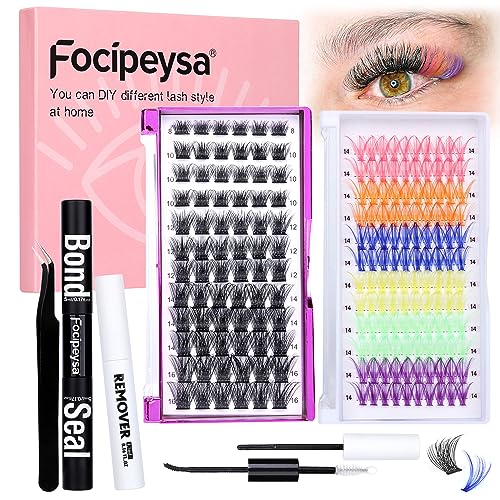 DIY Eyelash Extension Kit Volume Fluffy Lash Clusters Kit 10-18mm Thick Lash Extensions 90D Individual Eyelashes Extensions Kit with Lash Bond, Lash Remover, Lash Applicator (90D-D Curl-200Pcs)