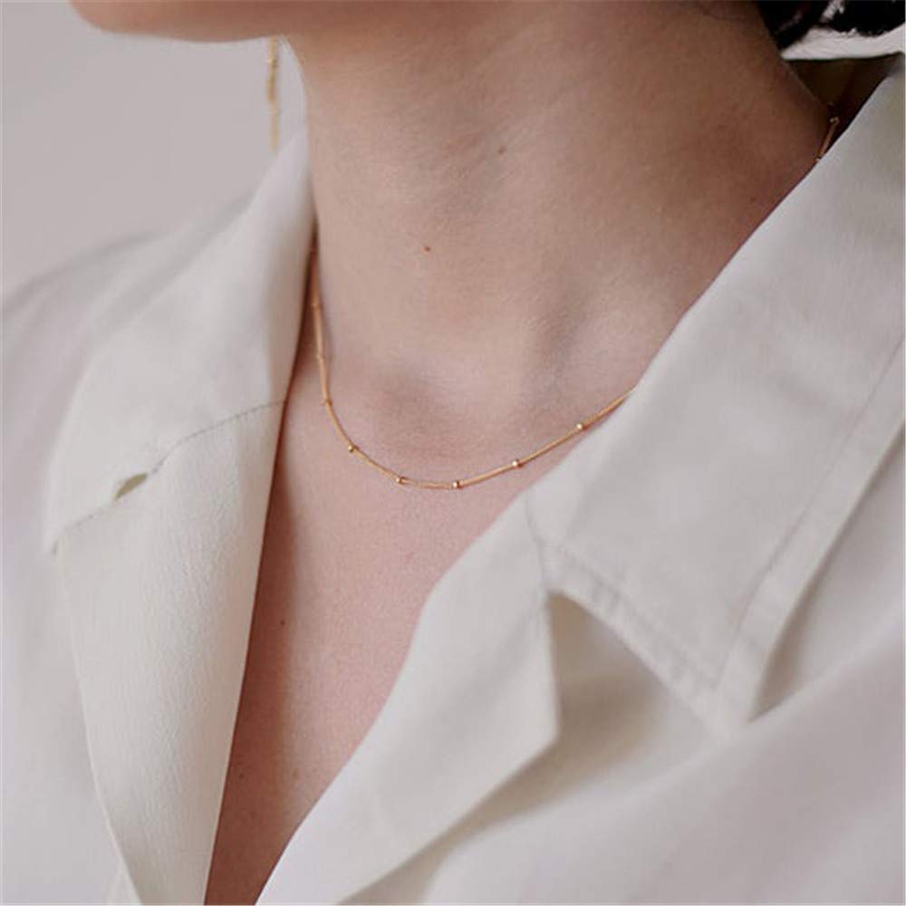 Turandoss Dainty Layered Choker Necklace, Handmade 14K Gold Plated Y Pendant Necklace Multilayer Bar Disc Necklace Adjustable Layering Choker Necklaces for Women