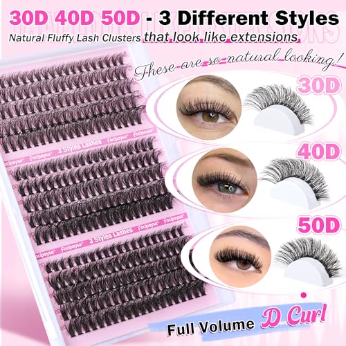 DIY Eyelash Extension Kit Volume Fluffy Lash Clusters Kit 10-18mm Thick Lash Extensions 90D Individual Eyelashes Extensions Kit with Lash Bond, Lash Remover, Lash Applicator (90D-D Curl-200Pcs)