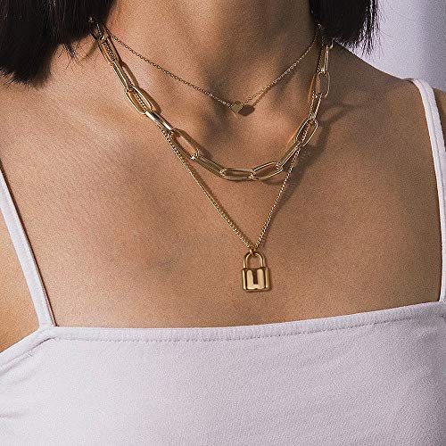 Turandoss Dainty Layered Choker Necklace, Handmade 14K Gold Plated Y Pendant Necklace Multilayer Bar Disc Necklace Adjustable Layering Choker Necklaces for Women