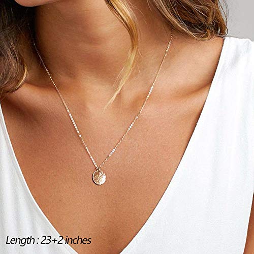 Turandoss Dainty Layered Choker Necklace, Handmade 14K Gold Plated Y Pendant Necklace Multilayer Bar Disc Necklace Adjustable Layering Choker Necklaces for Women