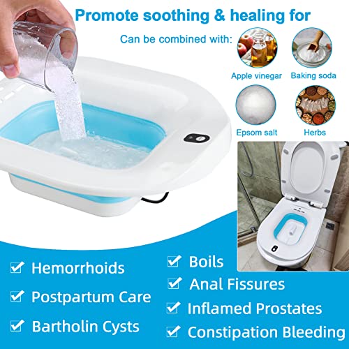 Sitz Bath, Electric Sitz Bath for Hemorrhoids, Sitz Bath for Toilet Seat, Postpartum Care Basin, Sitz Baths Salts Bowl for Women Men, Sits Bath Soak Pan, Hip Bath Tub, Collapsible, Blue