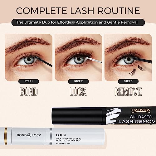 LASHVIEW Lash Bond and Seal, Cluster Lash Glue Strong Gentle Comfortable Lash Adhesive for All Day Wear Latex-Free Suitable for Sensitive Eyes Eyelashes Glue Waterproof