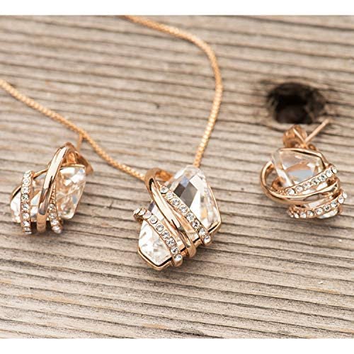 Leafael Wish Stone Pendant Necklace with Birthstone Crystal, 18K Rose Gold Plated/Silvertone, 18" + 2"