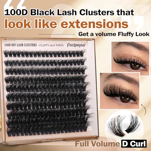 DIY Eyelash Extension Kit Volume Fluffy Lash Clusters Kit 10-18mm Thick Lash Extensions 90D Individual Eyelashes Extensions Kit with Lash Bond, Lash Remover, Lash Applicator (90D-D Curl-200Pcs)