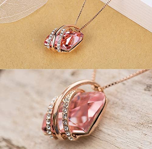 Leafael Wish Stone Pendant Necklace with Birthstone Crystal, 18K Rose Gold Plated/Silvertone, 18" + 2"